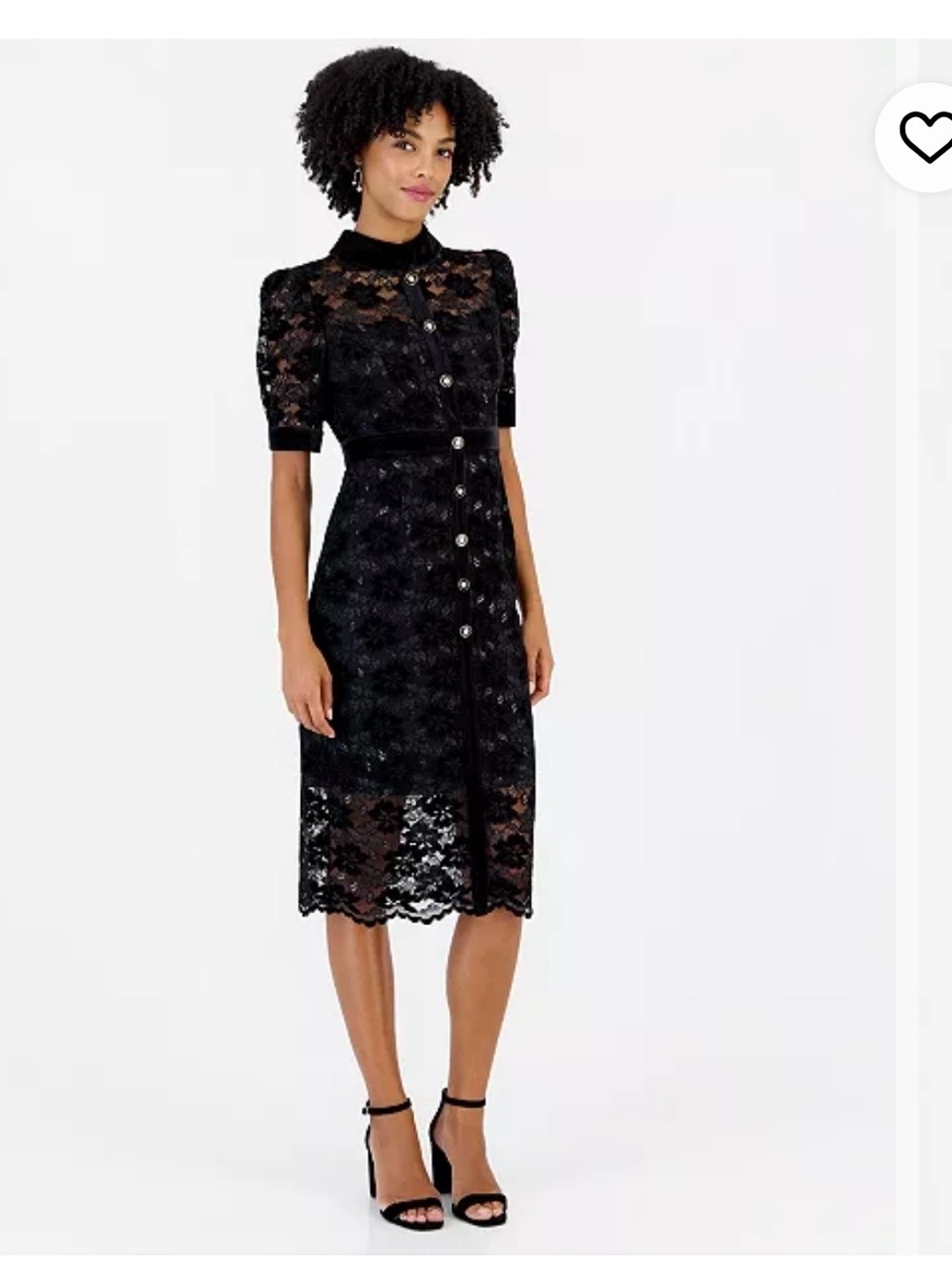 Tahari Black Lace Button-Front Midi Dress